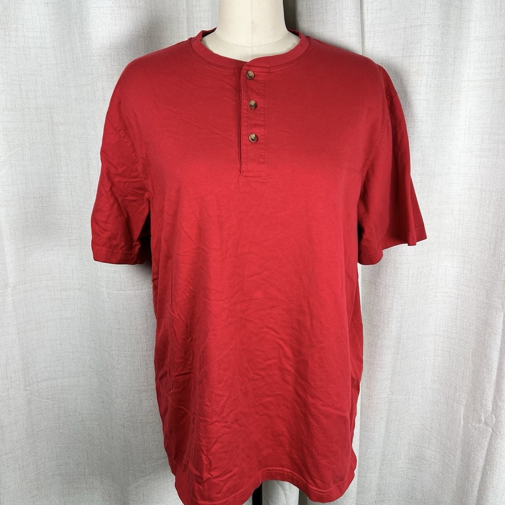 LL Bean Henley Shirt Mens LT Large Tall Red Traditional Fit Short Sleeve